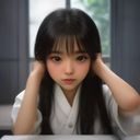 林晓桐，福利姬导航主编，女性，短发，专注地看着电脑屏幕，桌面整洁，背景是白板和便利贴，气质专业亲和